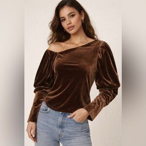 Chocolate Brown Velvet Castle-core Puff Sleeve Blouse Asymmetrical Regency Vamp